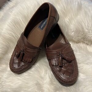 Giorgio Brutini Men Loafers Tassel Kiltie‎ Woven Brown Leather Slip On Size 9.5